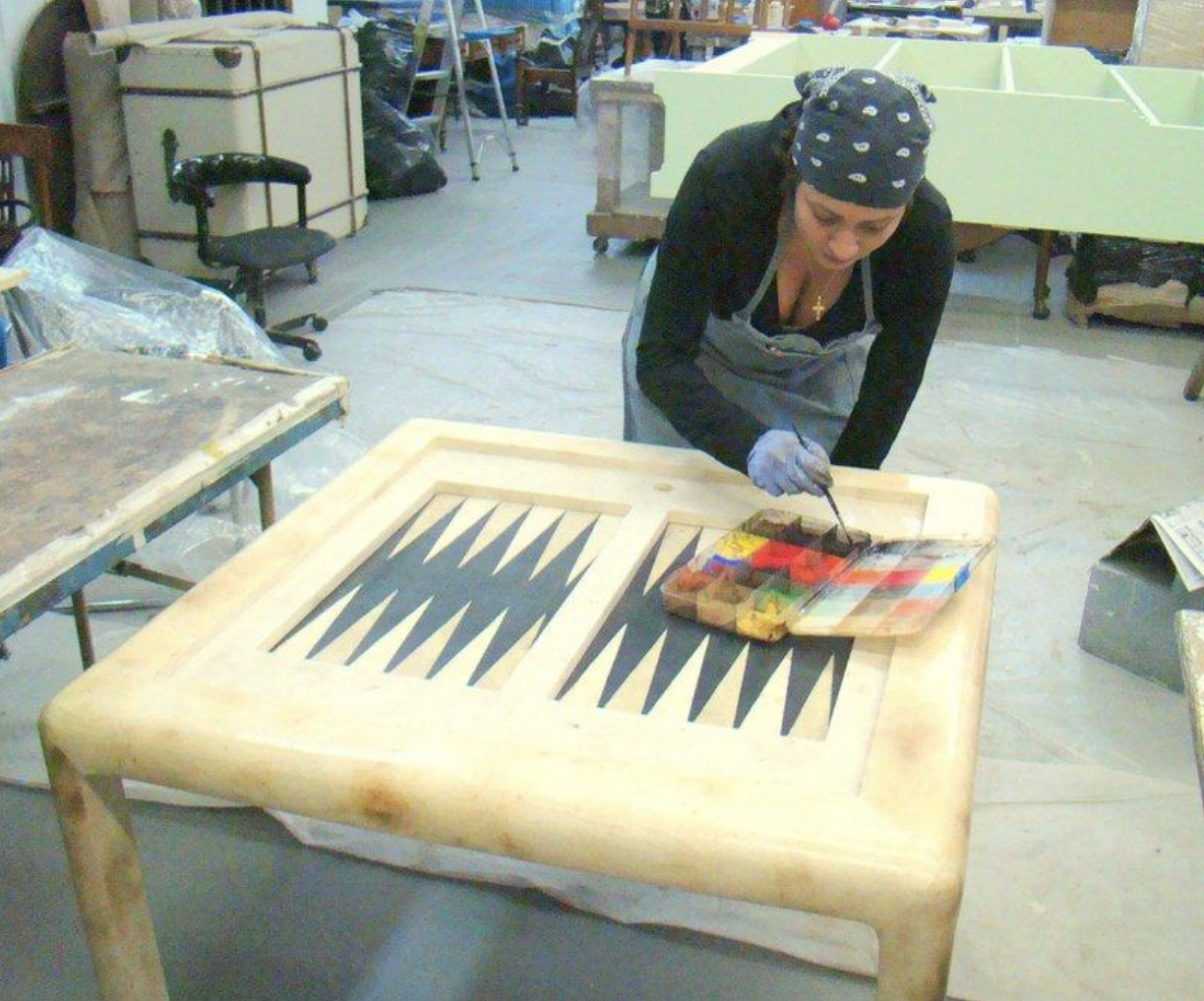 Restored antique backgammon table