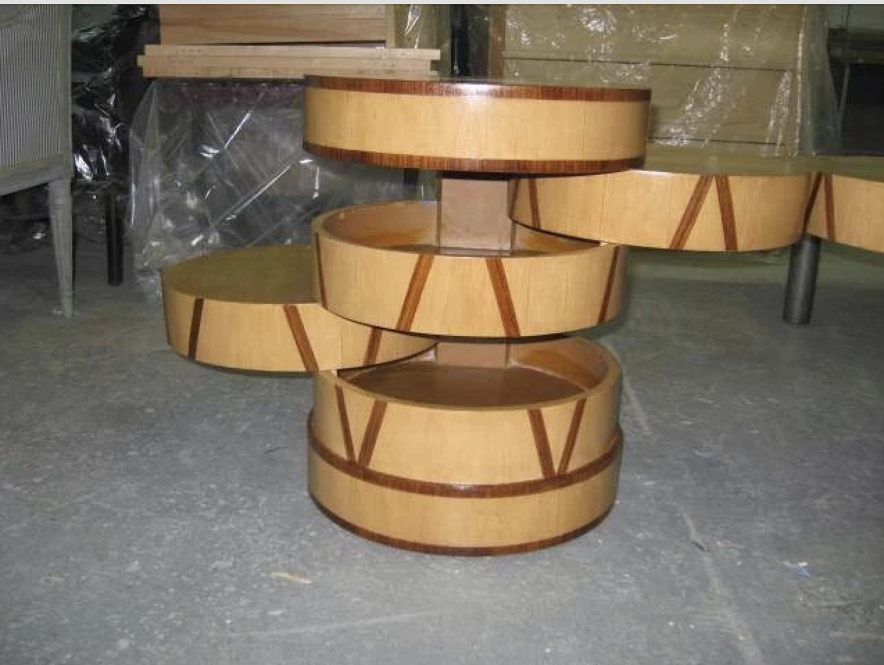 Restored rotating tiered table with inlay